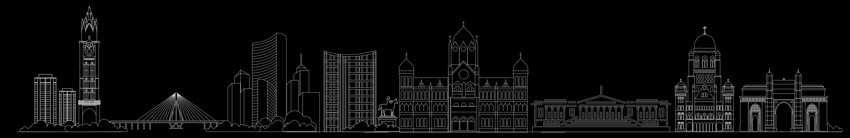 Illustrated Mumbai skyline with the Bandra Worli Sea Link, Gateway of India, and Taj Mahal Palace
